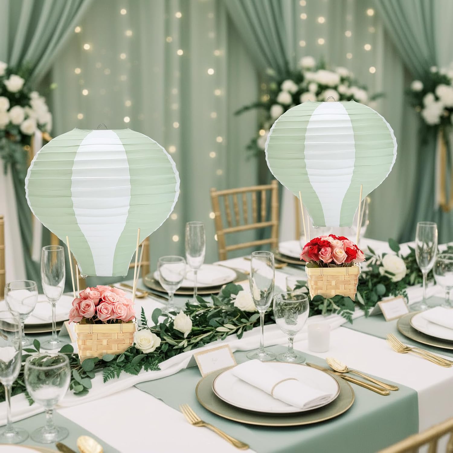 6-24PCS Sage Paper Lanterns Bi - огляд і ціна Centerpiece Stick
